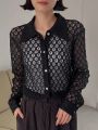 FRIFUL 1pc Transparent Lace Long Sleeve Shirt