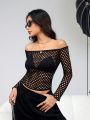 SHEIN ICON Women's Off Shoulder Fishnet Top