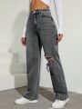SHEIN Ripped Straight Leg Jeans