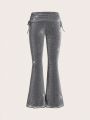 SHEIN ICON Low-Rise Shiny Bell Bottom Pants