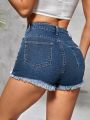 Raw Hem Ripped Denim Shorts