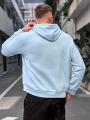 Manfinity Homme Men's Plus Size Casual Hooded Sweatshirt With Letter Print, Drawstring, Pockets, Fashionable Loose Fit, Fleece Lined, Autumn And Winter