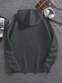 Extended Sizes Men Plus Slogan Graphic Kangaroo Pocket Drawstring Thermal Lined Hoodie