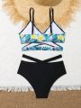 Teenage Girls' Tropical Printed Two-piece Swimsuit