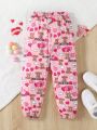 SHEIN Kids SUNSHNE Little Girls' Cute Heart, Balloon, Bear Pattern Printed Sweatpants For Spring And Autumn