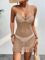 SHEIN Swim BohoFeel 1pc Women'S Knitted Cover Up Dress With Hollow Out Design