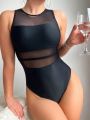 Mesh Insert & Hollow Out Back One Piece Swimsuit