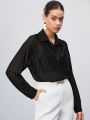 SHEIN BIZwear Mesh Patchwork & Button Front Casual Shirt