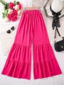 Teenage Girl'S Wide Leg Pants With Ruffle Trim Hem