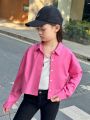 SHEIN Kids HYPEME Girls' Youth Streetwear Sporty Woven Slogan Pattern Long Sleeve Shirt