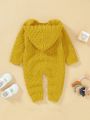 Baby Girl Button Front Hooded Knit Jumpsuit