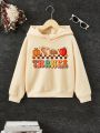 Girls Pumpkin & Letter Graphic Hooded Tissue