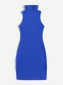 SHEIN Privé Plus Solid High Neck Ribbed Knit Bodycon Dress
