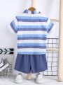 SHEIN Kids SUNSHNE Toddler Boys Striped Print Shirt & Shorts Without Tee