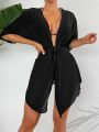 SHEIN Swim Vcay 1pc Solid Color Knotted Front Kimono