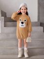 SHEIN Young Girl Cartoon Pattern Drop Shoulder Sweater Dress