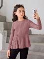 SHEIN Tween Girl Solid Peplum Tee