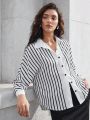 SHEIN BIZwear Women's Striped Batwing Long Sleeve Shirt