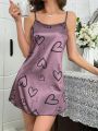 Heart & Letter Printed Satin Cami Nightgown