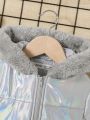 SHEIN Baby Boy Dual Pocket Fuzzy Trim Hooded Puffer Coat