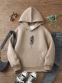 Feather Print Kangaroo Pocket Thermal Lined Hoodie