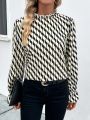 SHEIN Frenchy All Over Printed Long Sleeve Shirt With Ruffle Collar