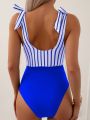 SHEIN Swim Striped Cut Out Tie Shoulder One Piece Swimsuit