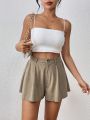 Women's Zipper Fly Solid Color Loose Fit Shorts