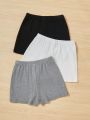 SHEIN Kids EVRYDAY Tween Girls' 3pcs Knitted Solid Loose Casual Shorts Set
