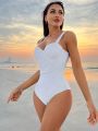 SHEIN Swim Vcay Women'S Color-Block With Underwire One-Piece Swimwear With Slimming Effect