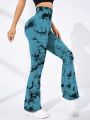 Tie Dye Wide Waistband Flare Leg Sports Pants