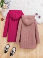 SHEIN Kids EVRYDAY Girls' Solid Color Knitted Hooded Sweater Dress For Casual Wear