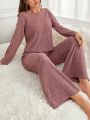 Women'S Solid Color Ribbed Knit Homewear Set