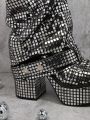 Women'S Silver Glitter Fashion Ankle Boots And Short Boots