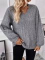 SHEIN Essnce Cable Knit Drop Shoulder Sweater