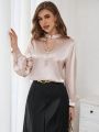 SHEIN Privé Women's Stand Collar Cut Out Embroidered Blouse