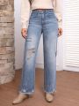 SHEIN LUNE Distressed Straight Leg Jeans