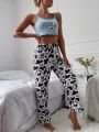 Cartoon & Letter Graphic PJ Set