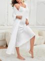 Lace Trim Slip Sleepdress & Robe Pajama Set