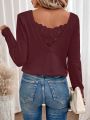 SHEIN Frenchy V-neck Embroidered Mesh Splice Sweater