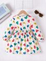 SHEIN Kids EVRYDAY Little Girls' Lovely Expression & Heart Pattern Simple Long Sleeve Dress