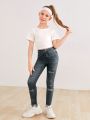 Tween Girl Denim-Effect Print Leggings