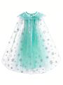 Young Girl Contrast Sequin Mesh Overlay Cape Party Dress