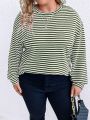 SHEIN LUNE Plus Striped Print Drop Shoulder Tee