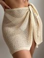 SHEIN Swim BohoFeel Women's Hollow Out Knit Beach Cover Up Skirt