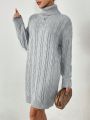 SHEIN Essnce Solid Color High Neck Batwing Sleeve Sweater Dress