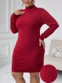 SHEIN Privé Plus Size Solid Color High Collar Dress