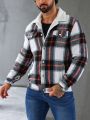 Men Plaid Print Teddy Lined Overcoat Without Hoodie