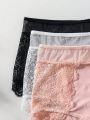 SHEIN 3pcs Contrast Lace Scallop Trim Panty