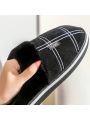 Memory Foam Slippers for Home Plaid Fluffy Winter Indoor Shoes Warm Plush Non-Slip Big Size House Slippers Male Fashion Black